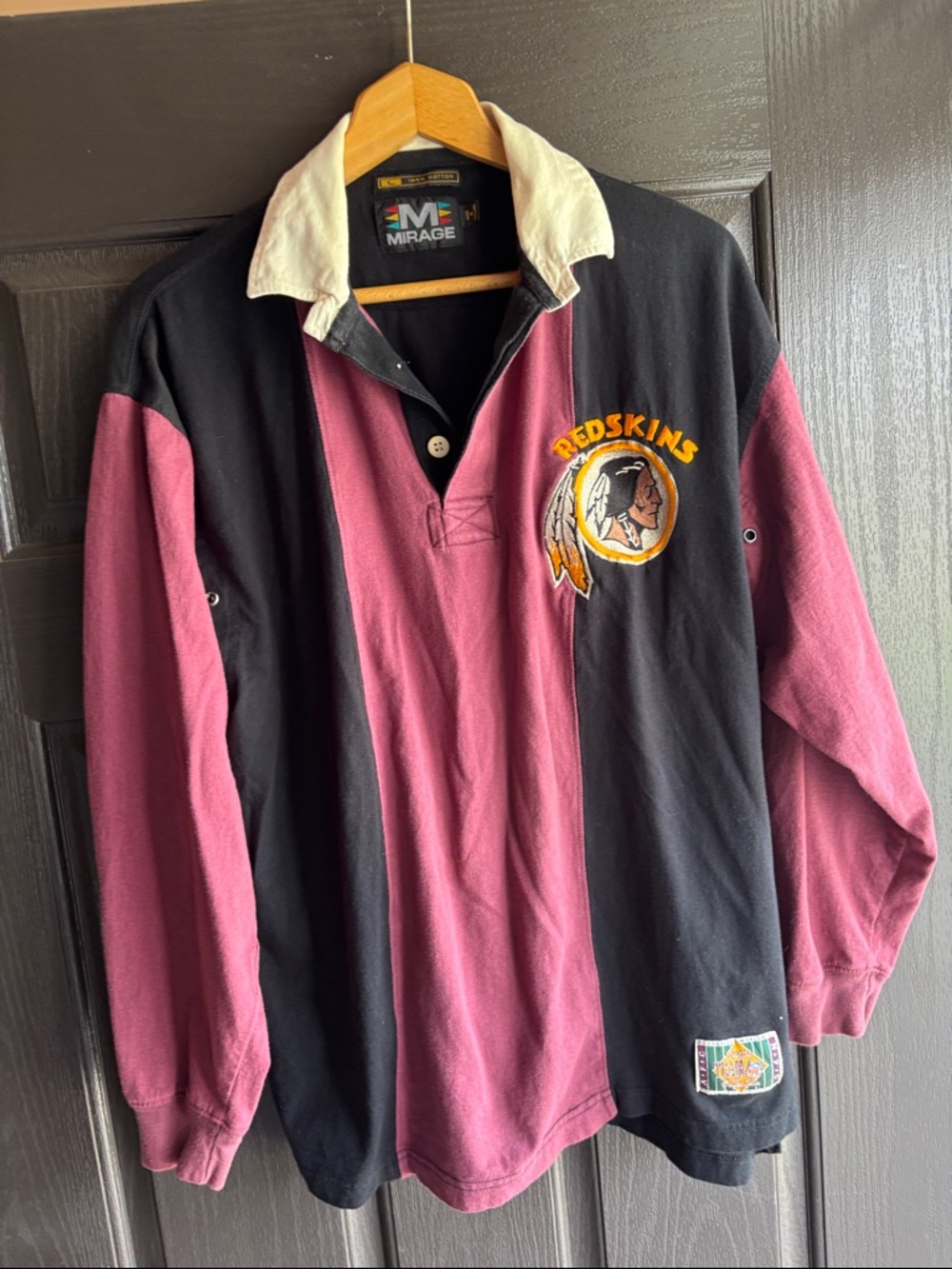 Mirage Vintage Washington Redskins Rugby Shirt - Burgundy & Black - Size Large